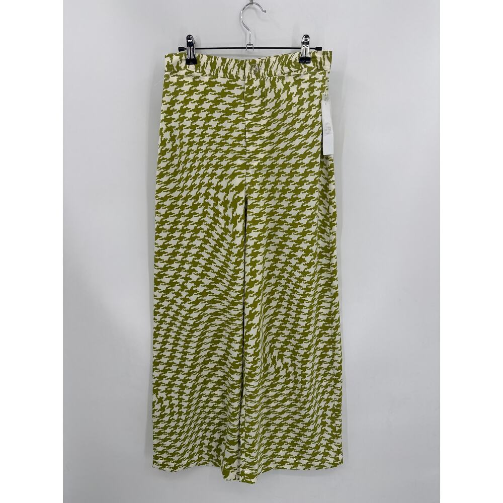 Urban Outfitters Wide Leg Palazzo Green Satin Geometric Pants Size Medium NWT - Picture 3 of 8